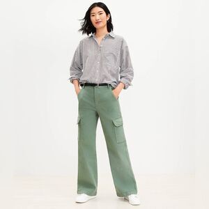 Ann Taylor LOFT High Rise Wide Leg Utility Jeans Army Green Mountain Rosemary